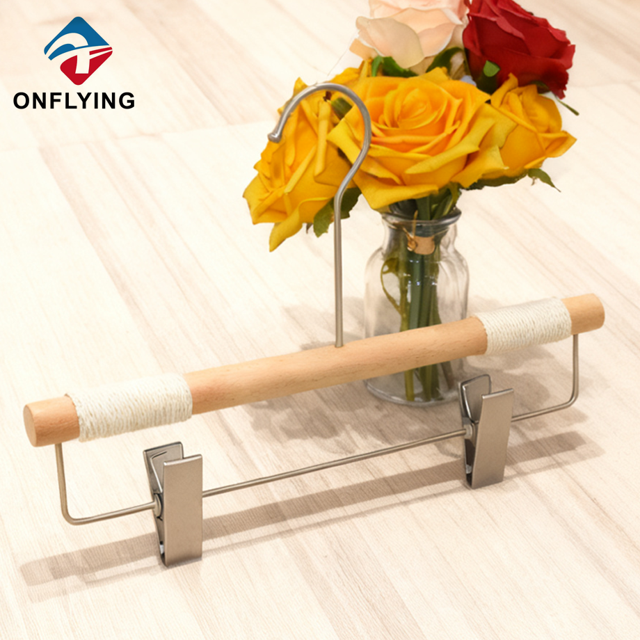 Custom Cylindrical With Strong Clips Natural Wood Pants Hanger China Factory