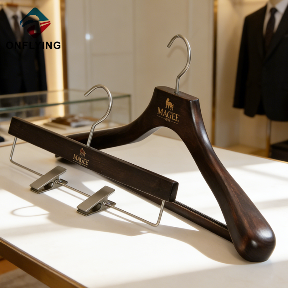高級滑り止めバー男性のスーツ パンツ木製高級ハンガー セット中国工場