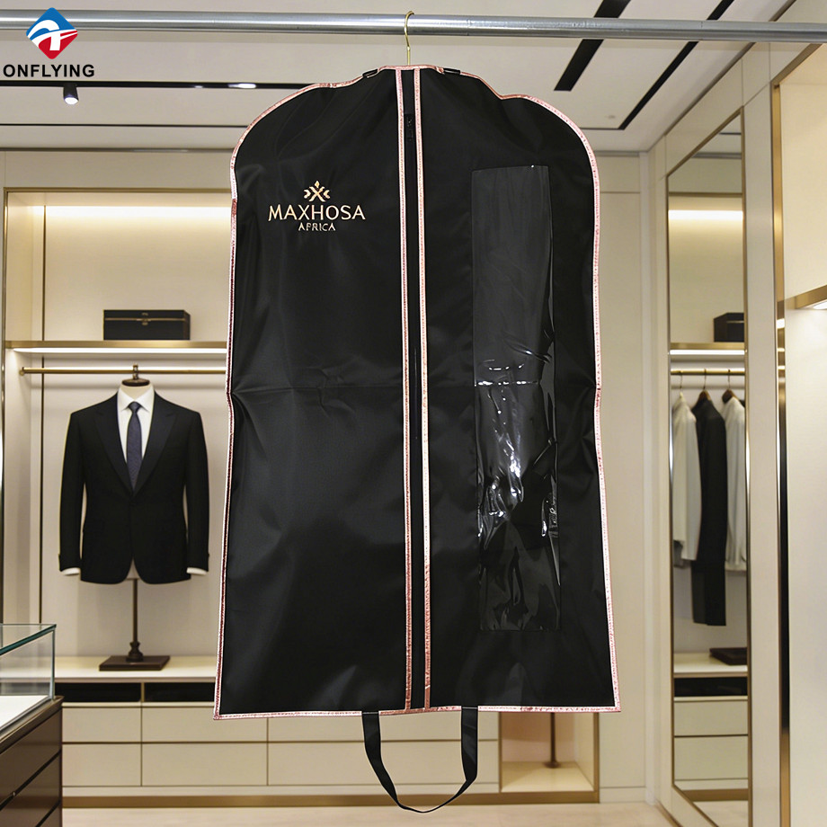 Luxury Wrinkle-resistant Custom Embroidery logo Men's Polyester Suit Garment Cover Factory China