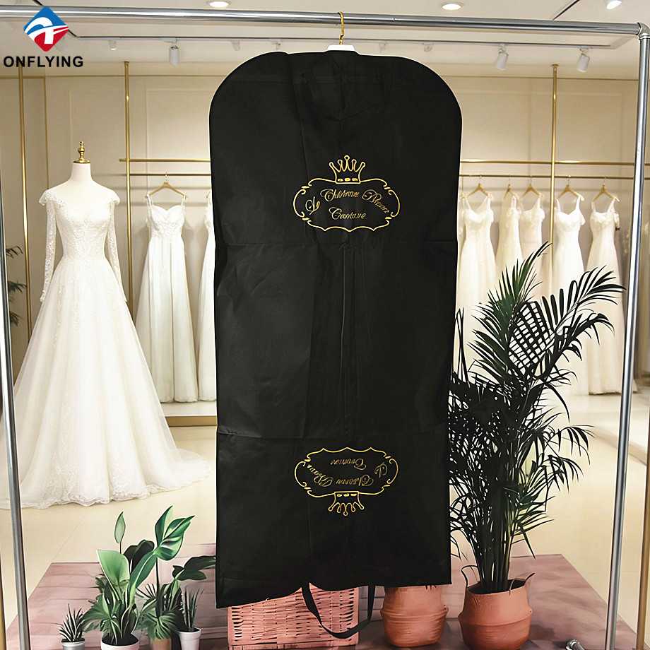 ถุงเก็บฝุ่นเลดี้ไม่ทอเสื้อผ้าชุดเจ้าสาวสีดำพร้อมโลโก้ผู้ผลิตจีน