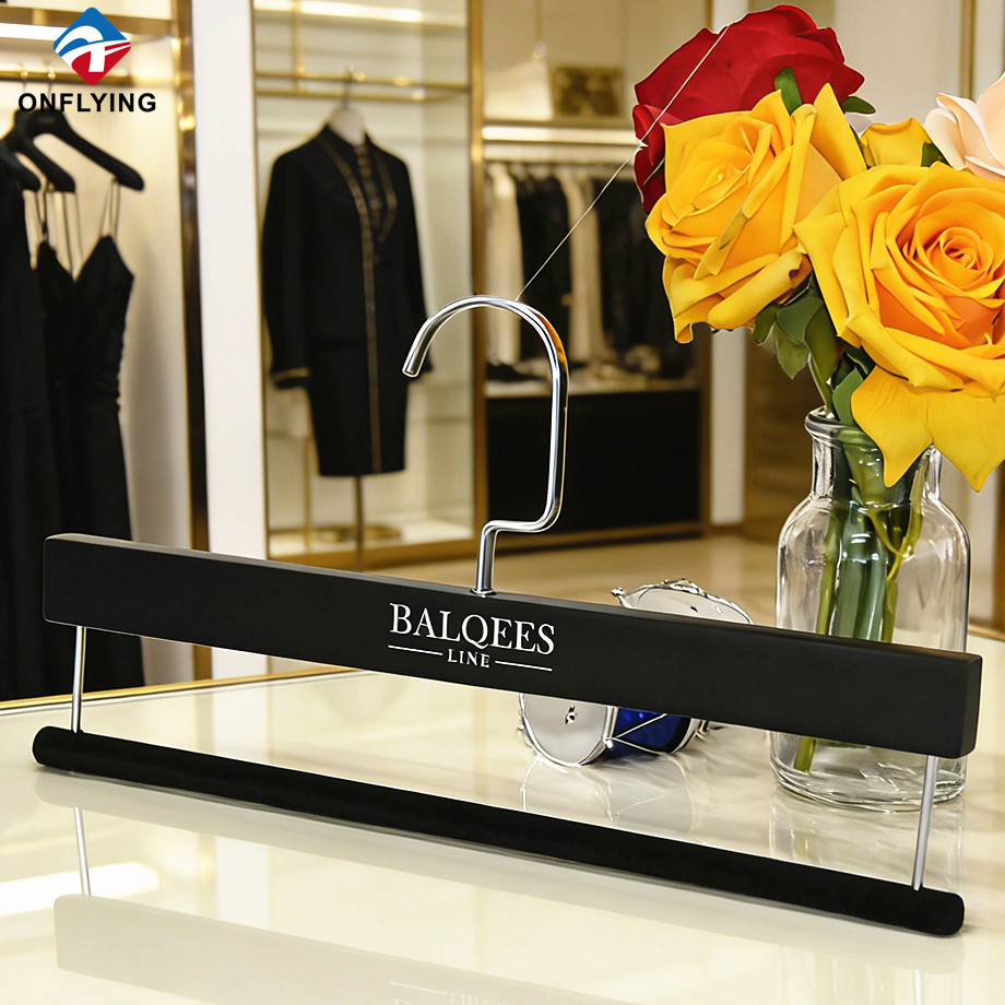 Fashion Customized Sizes Durable Black Wooden Pants Hanger for Bouqitue Factory China