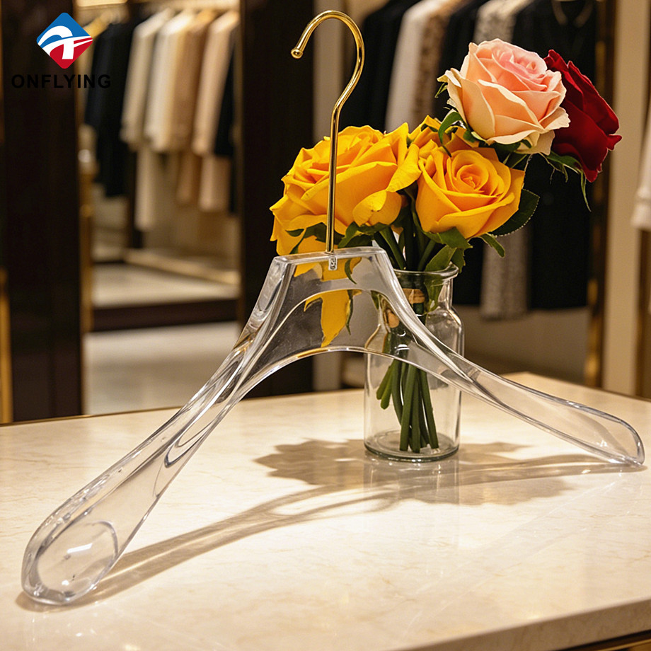 熱い販売のエクストラロングフックカスタマイズされたワイドショルダー透明アクリルハンガーサプライヤー中国