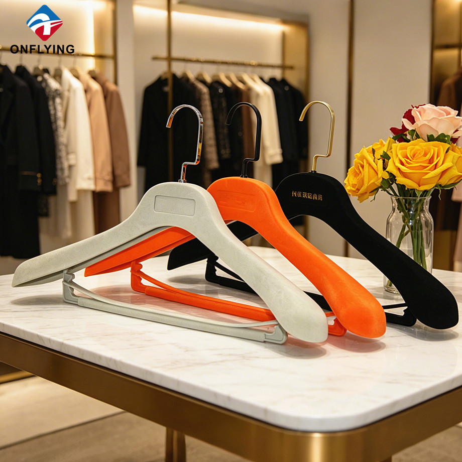 标准尺寸高品质防滑天鹅绒条衣服天鹅绒西服衣架套装中国工厂