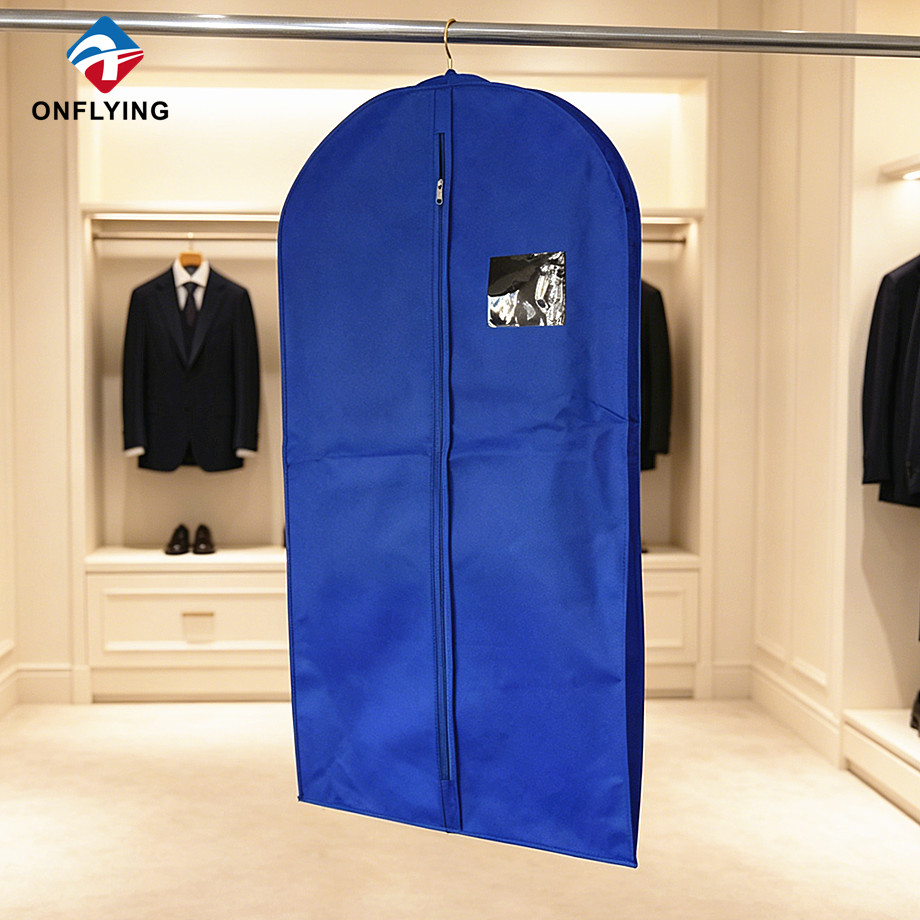 高品质面料定制标志蓝色无纺布西装套带角板供应商中国