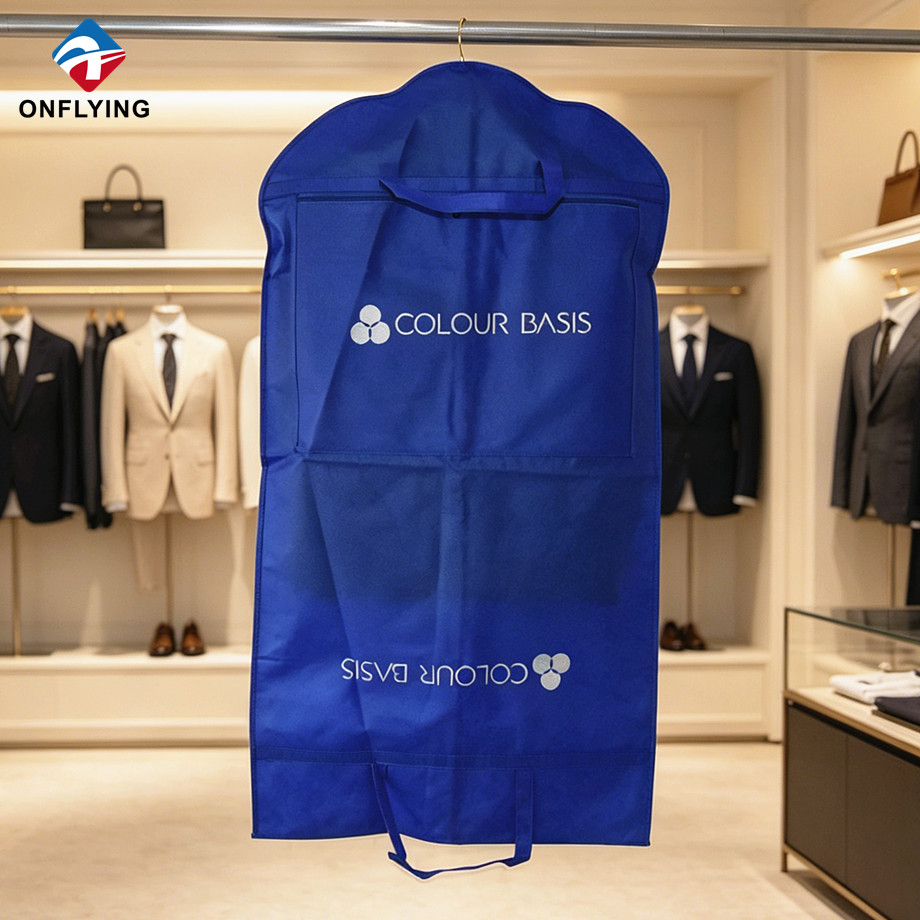 高档面料定制无纺男式西装服装包装套带大口袋工厂中国