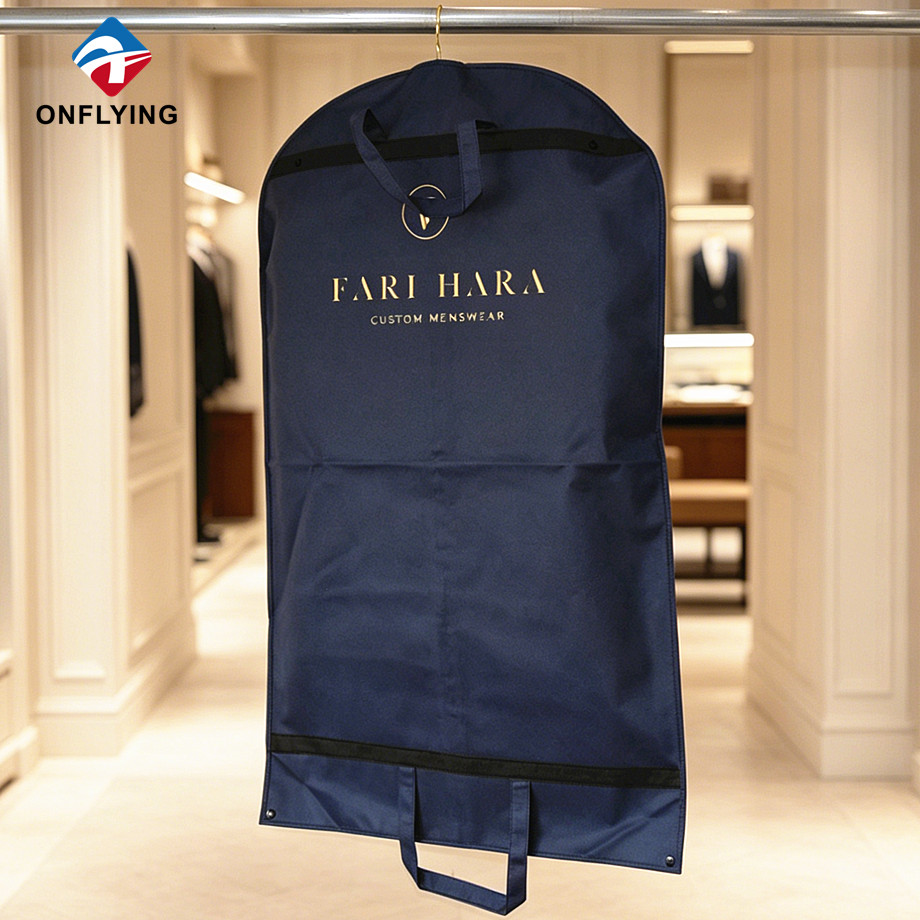 高品质强力处理男式定制防尘深蓝色无纺布西装服装罩工厂中国