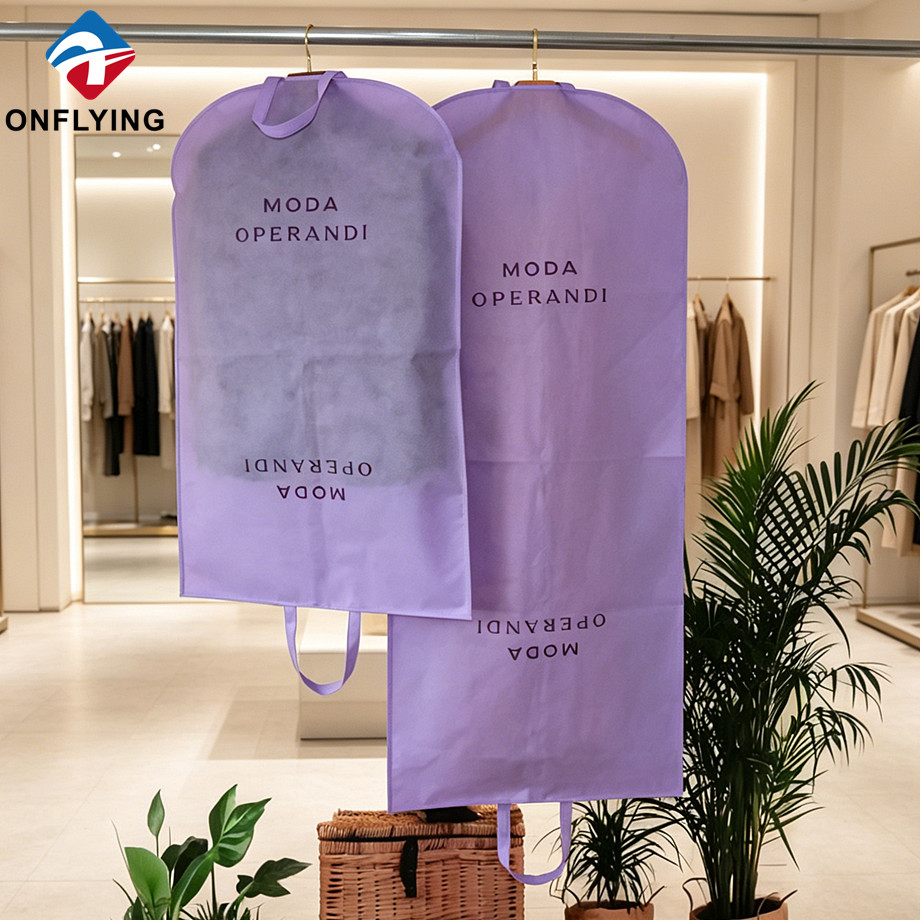 防尘回收精品店西装连衣裙紫色无纺布服装袋套装供应商中国