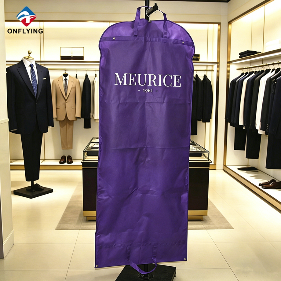 耐用服装包装紫色无纺布连衣裙旅行袋带透明窗口制造商中国