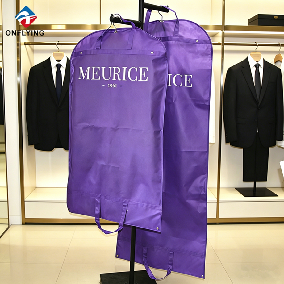 可重复使用耐用衣服包装套装连衣裙紫色无纺布袋套装制造商中国
