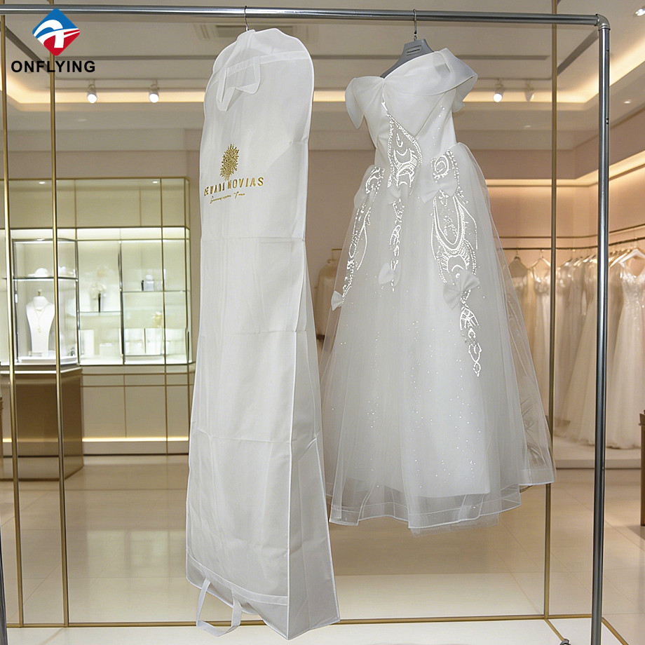 Tienda nupcial plegable transpirable personalizada fábrica de bolsas de embalaje de vestido blanco no tejido China