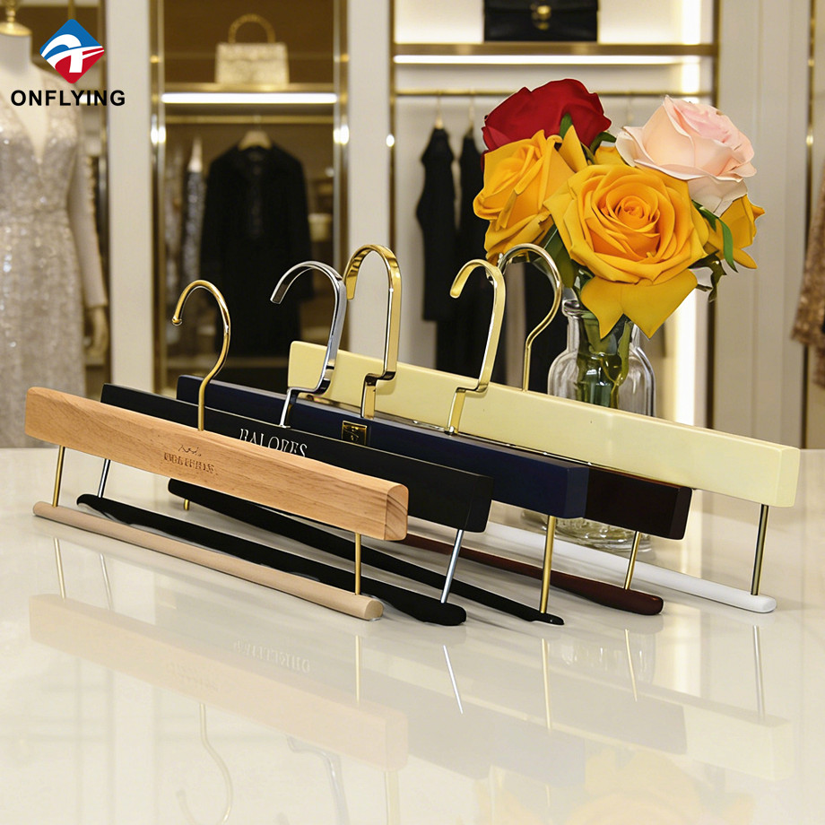 Durable Fashion Clothes Shop Various Sizes Options Colored Wooden Pants Hanger Set Factory China