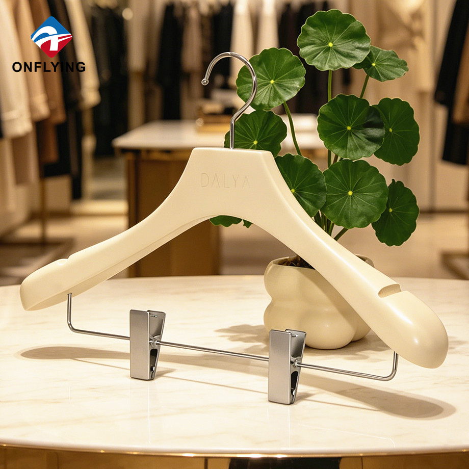Hot-sell Stylish Popular Luxury Clothing Store Creamy Dress Skirt Wood Hanger Factory China