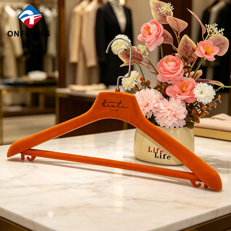 Versatile Wardrobes Use Custom logo Orange Velvet Coat Bedroom Hanger with bar Factory China