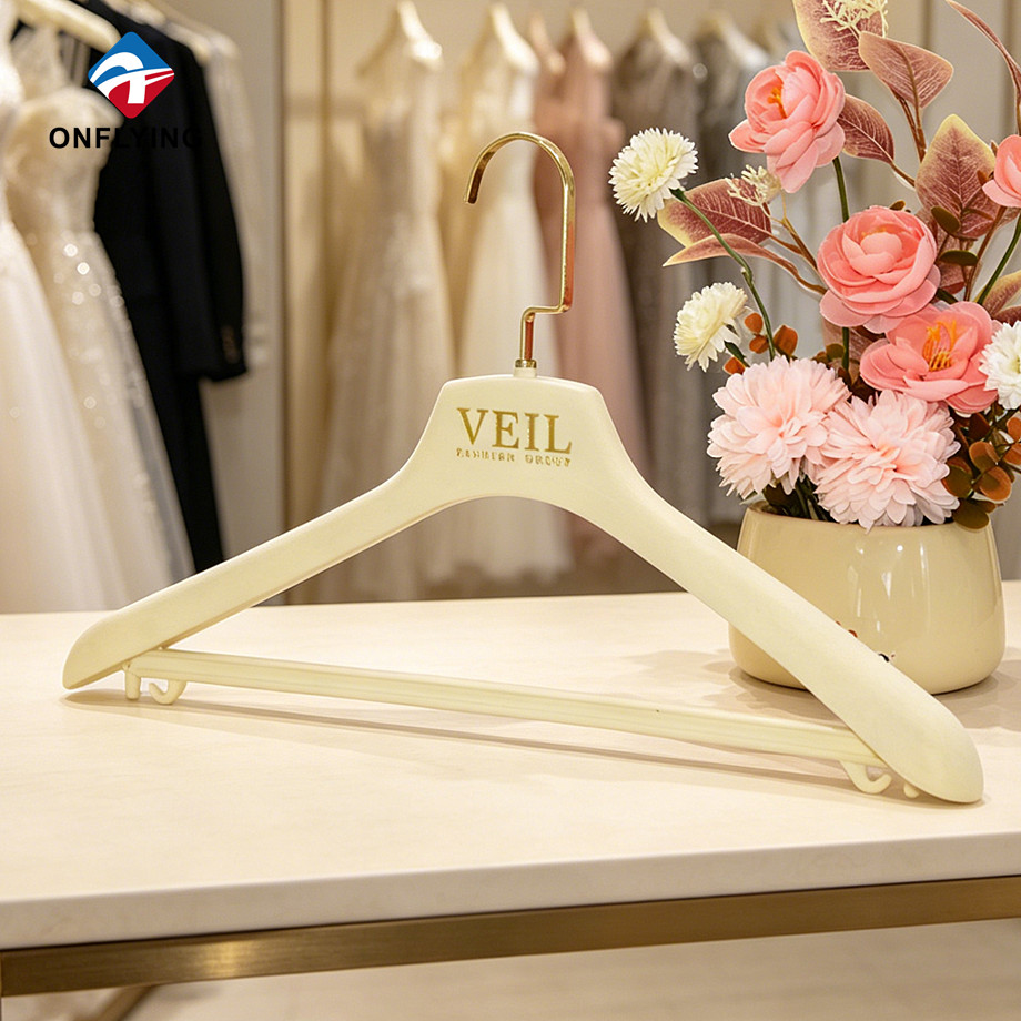 Eco-friendly Classic Stylish Clothes Custom logo Smooth Creamy Velvet Jacket Hanger Factory China