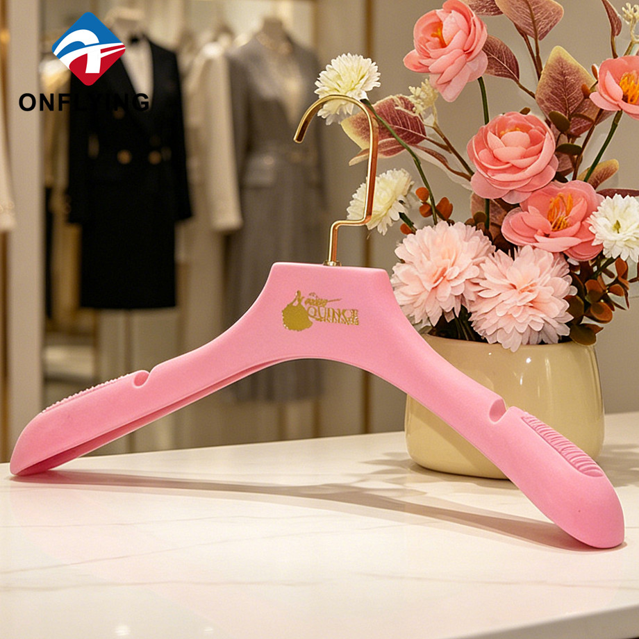 Elegant Luxury Premium Custom Anti-sli Wedding Dress Velvet Flocked pink Hanger Factory China