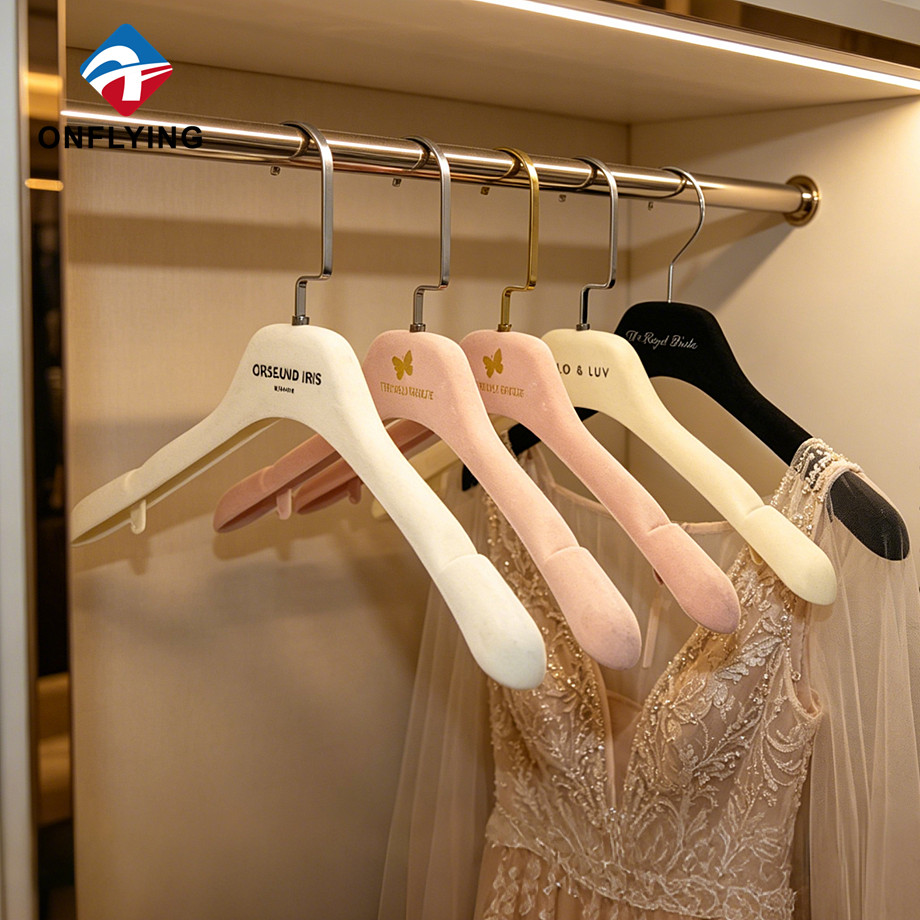 High Quality Full-coverage Wedding Dress Flocking Custom Velvet Bridal Hanger Set Supplier China