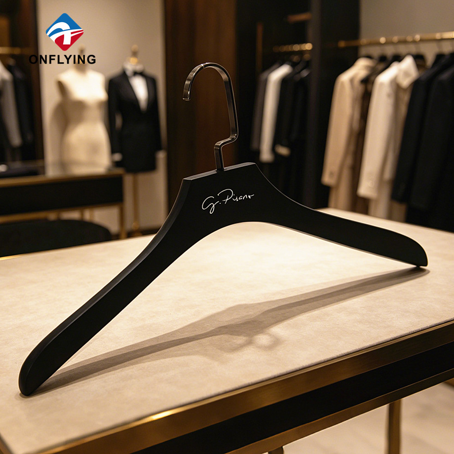 El logotipo personalizado elegante viste el fabricante de madera de la suspensión de la camisa del loto negro mate del hombro delgado China