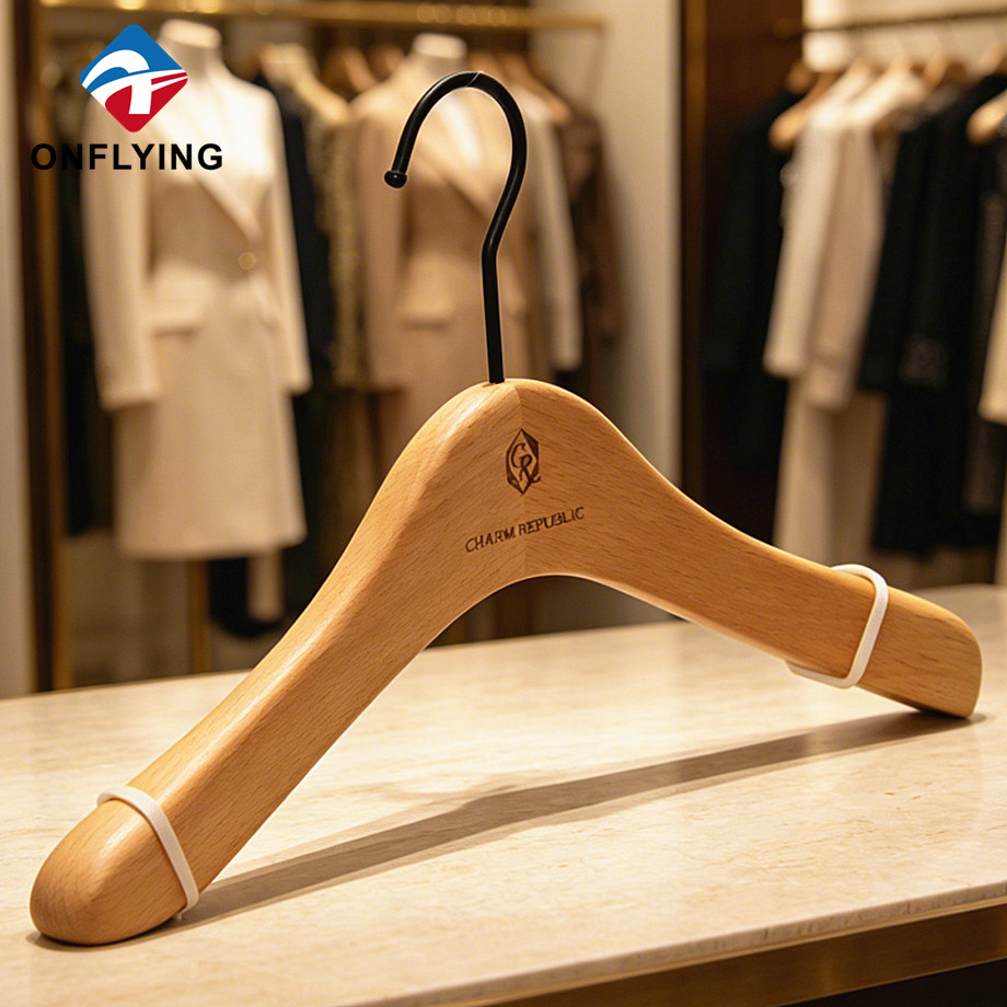 Natural Smooth Non slip Shoulder Slim Solid Rubber Garment Wooden Kid's Hanger Supplier China