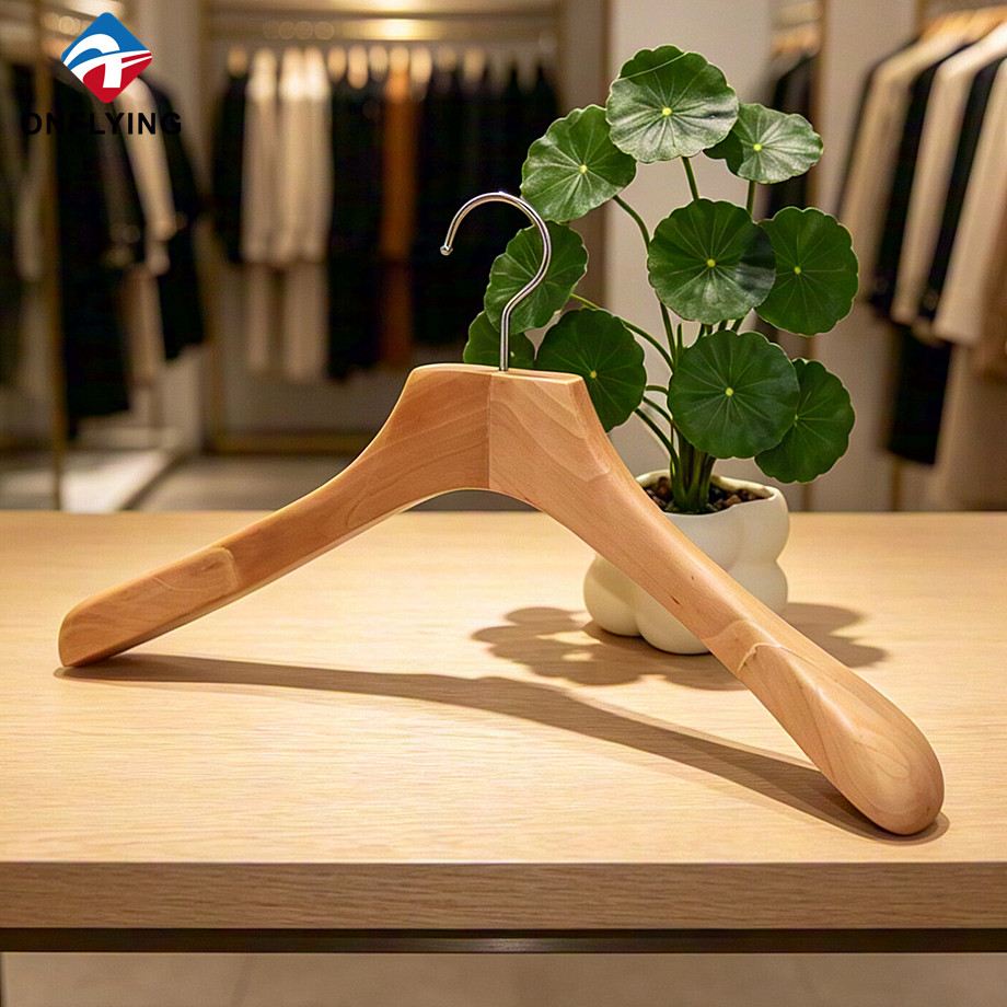 Durable Wide Shoulder Natural Wood Solid Wooden Jacket Coat Hanger Custom Sizes Manufacturer China