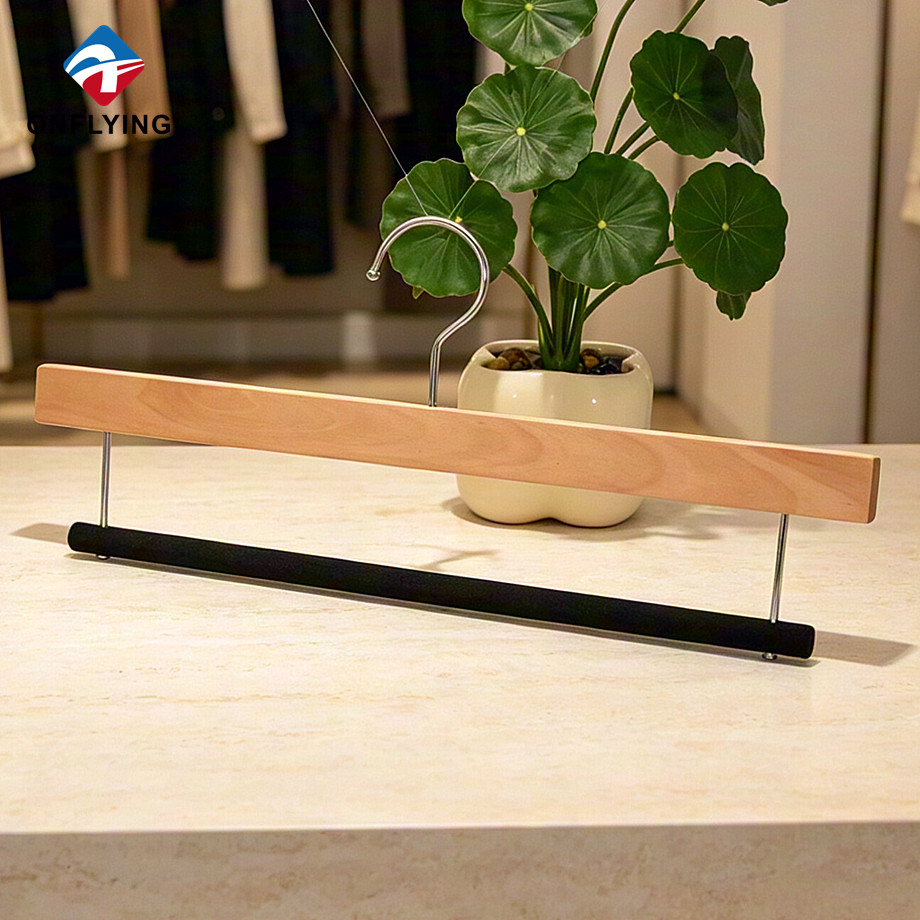 High Quality Clothes Store Natural Wood Color Solid Smooth Wooden Pants bar Hanger Supplier China