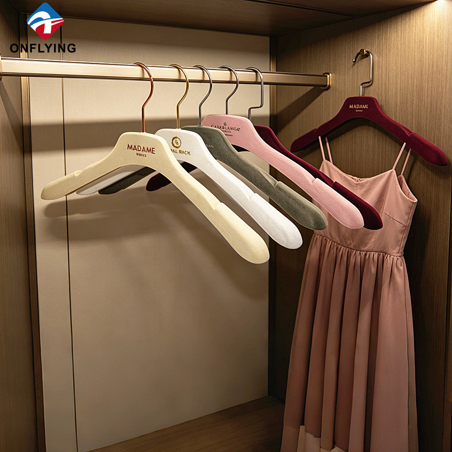Elegant High-end Stylish Slim Boutique Colored Dress Velvet Flocked Hanger Set Supplier China