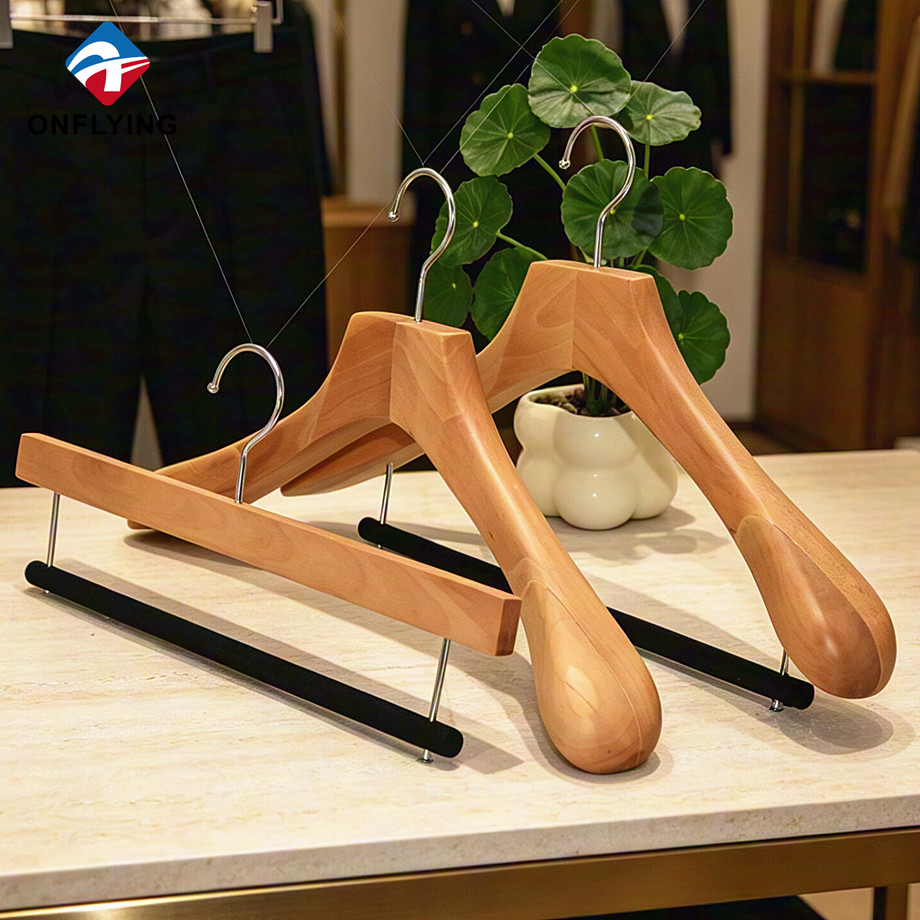 Top Grade Luxury Premium Heavy Duty Multi-function Natural Wood Clothing Hangers Factory China