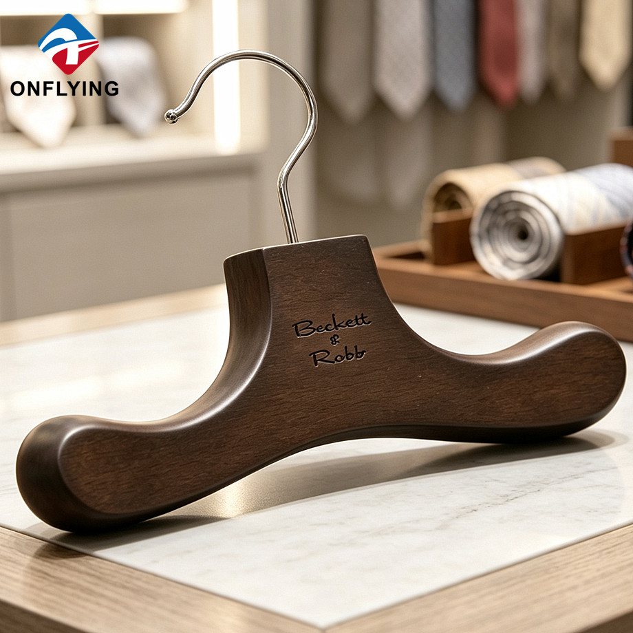 Premium Elegant Polished Compact Glossy Solid Smooth Wooden Tie Hanger Custom logo Supplier China