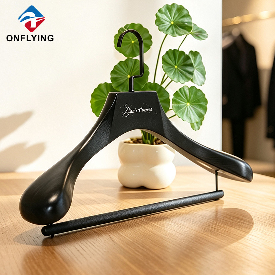 Custom Men's Clothing Boutique Wide Shoulder Premium Solid Wooden Suit Hanger Supplier China