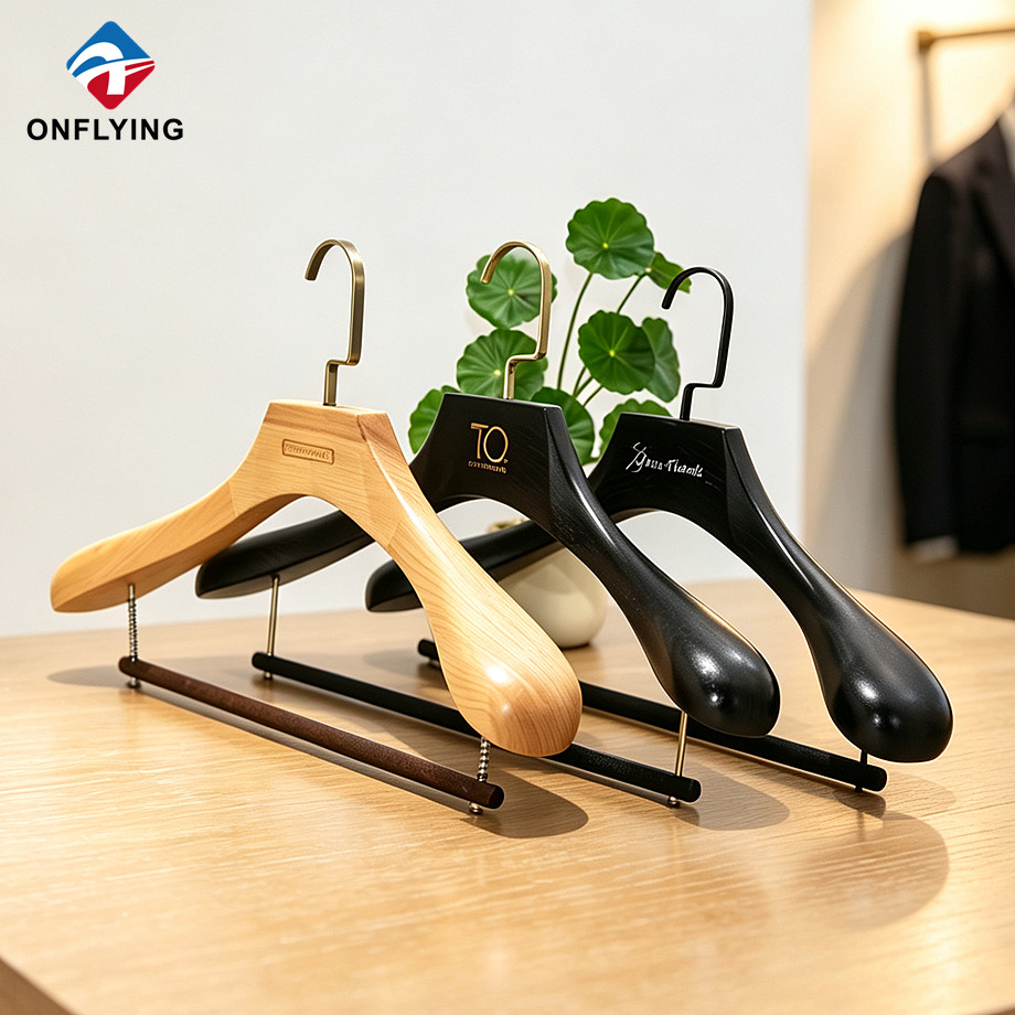 Elegant High-end Apparel Display Hotel Home Custom Premium Clothes Wood Hanger Set Supplier China - COPY - bvrim2