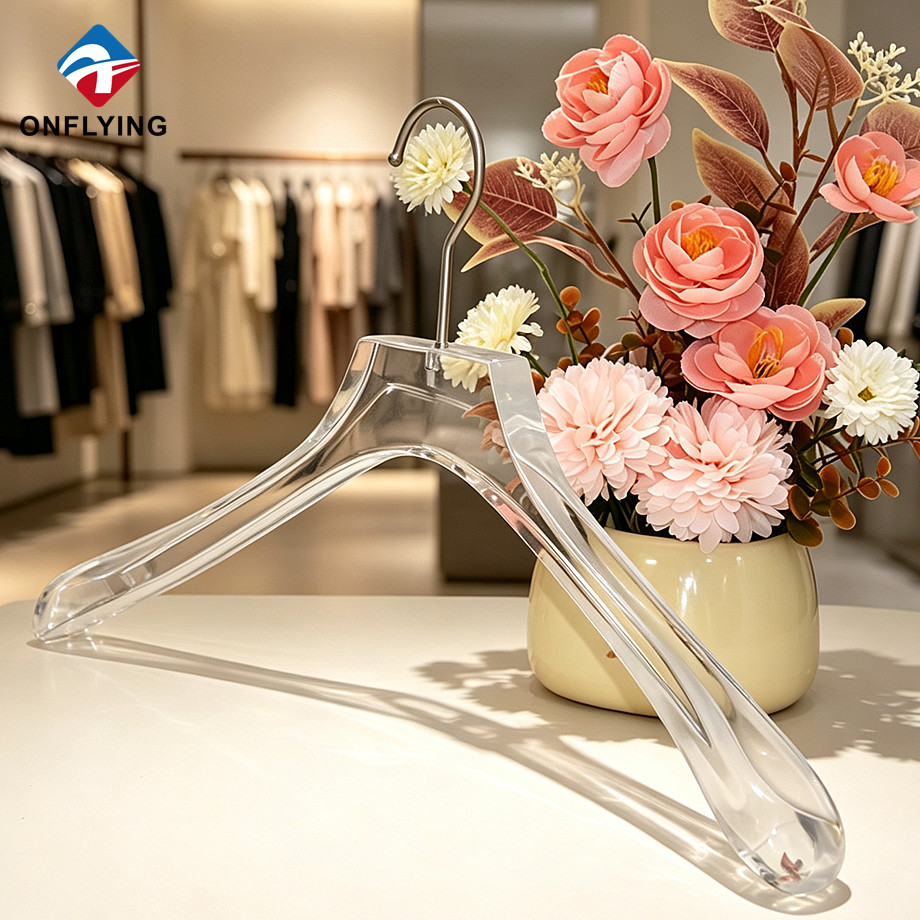 Premium Luxury Garment Display Wide Shoulder Acrylic Transparency Hanger Manufacturer China