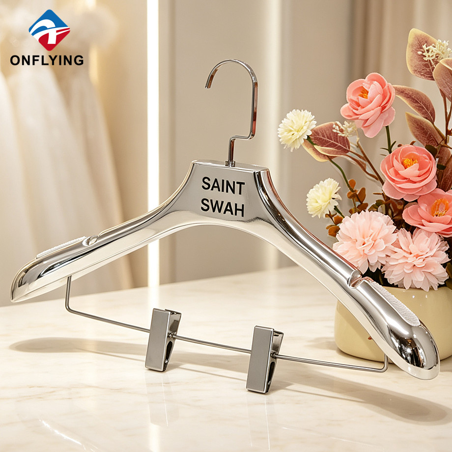 Elegant High-end Garment Shop Display Custom Silver Electroplated Skirt Hanger Factory China