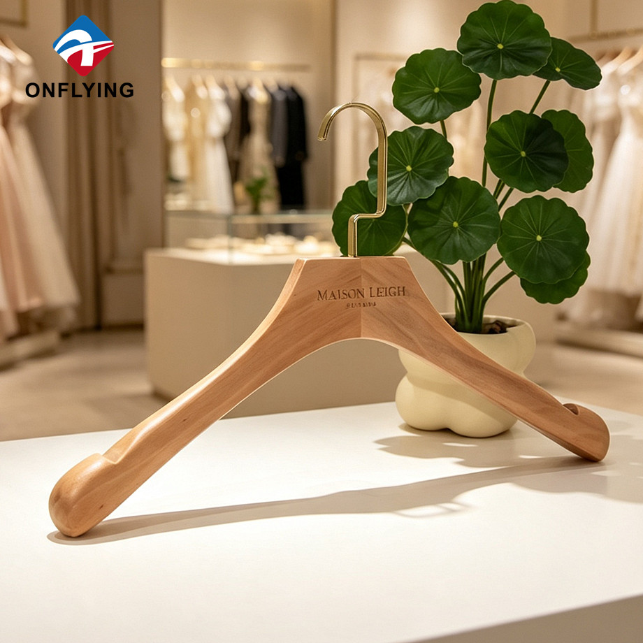 Elegant Top-grade Dresses Customized Solid Natural Wooden Lady Hanger Factory China
