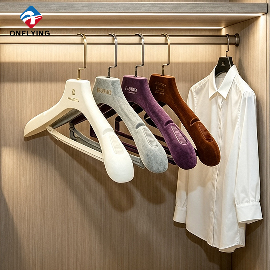 Hot-selling Elegant Custom Hot-stamping logo Luxury Velvet Colored Hanger Set Supplier China