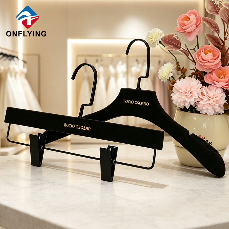 Elegant Adult Boutique Brand logo Custom Dress Pants Flocked Hanger Set Supplier China