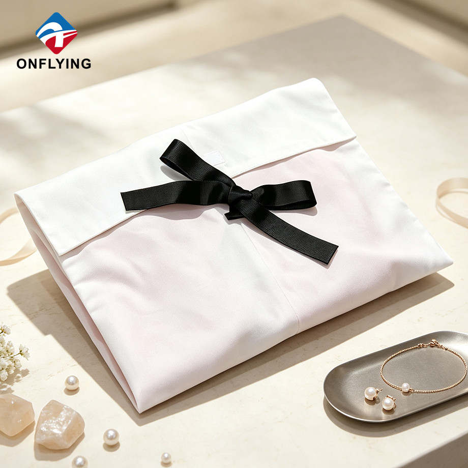 Luxury Waterproof Boutique Custom logo Black Satin Garment Pouch Bag Supplier China