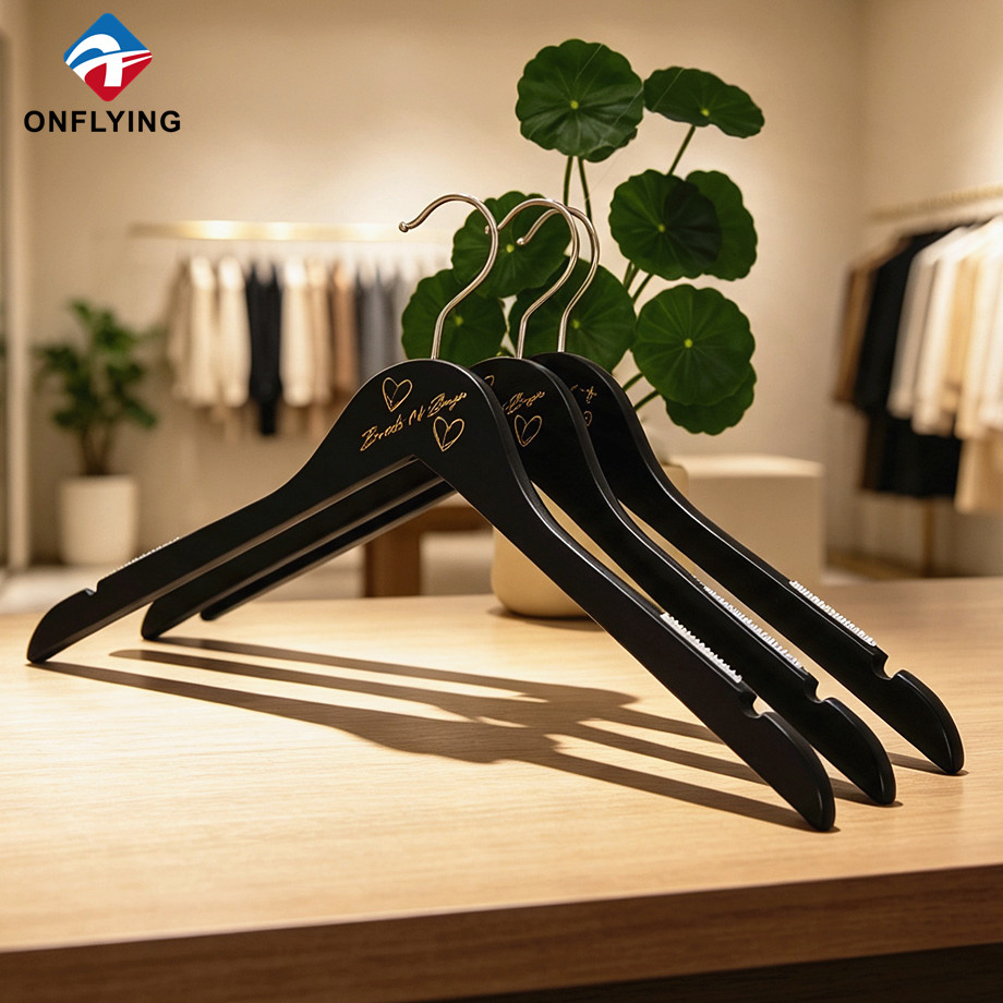 Elegant Premium Household Customizable Printed Flat Wooden Garment Clothing Hanger Factory China