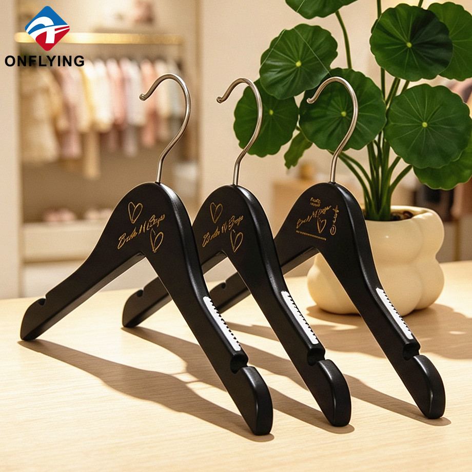 High-end Luxurious Wood Solid Smooth Garment Kid Wooden Beige Hanger Custom logo Factory China - COPY - cuva6l