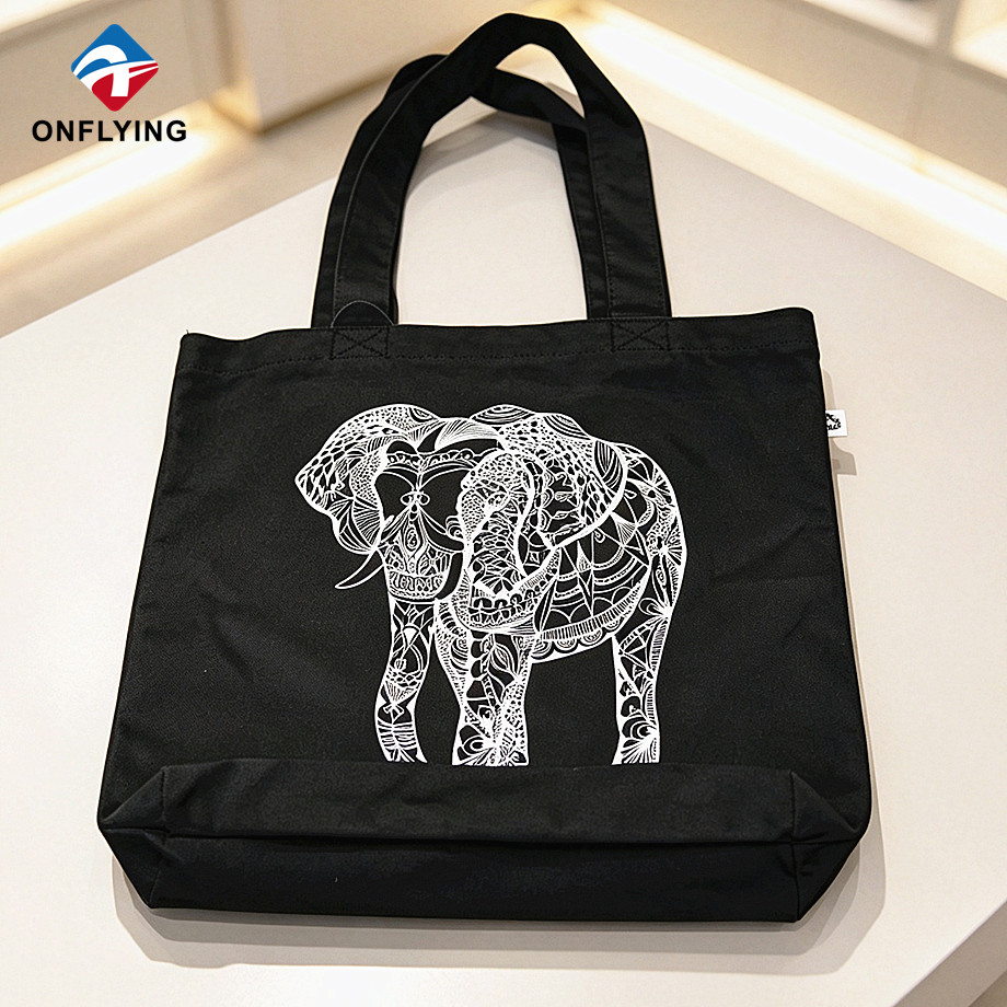 Luxury Durable Portable Display Custom logo Black Canvas Shopping Tote Handbag Supplier China