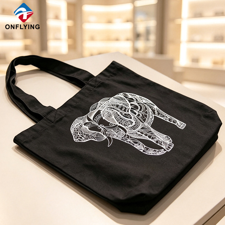 Luxury Durable Portable Display Custom logo Black Canvas Shopping Tote Handbag Supplier China