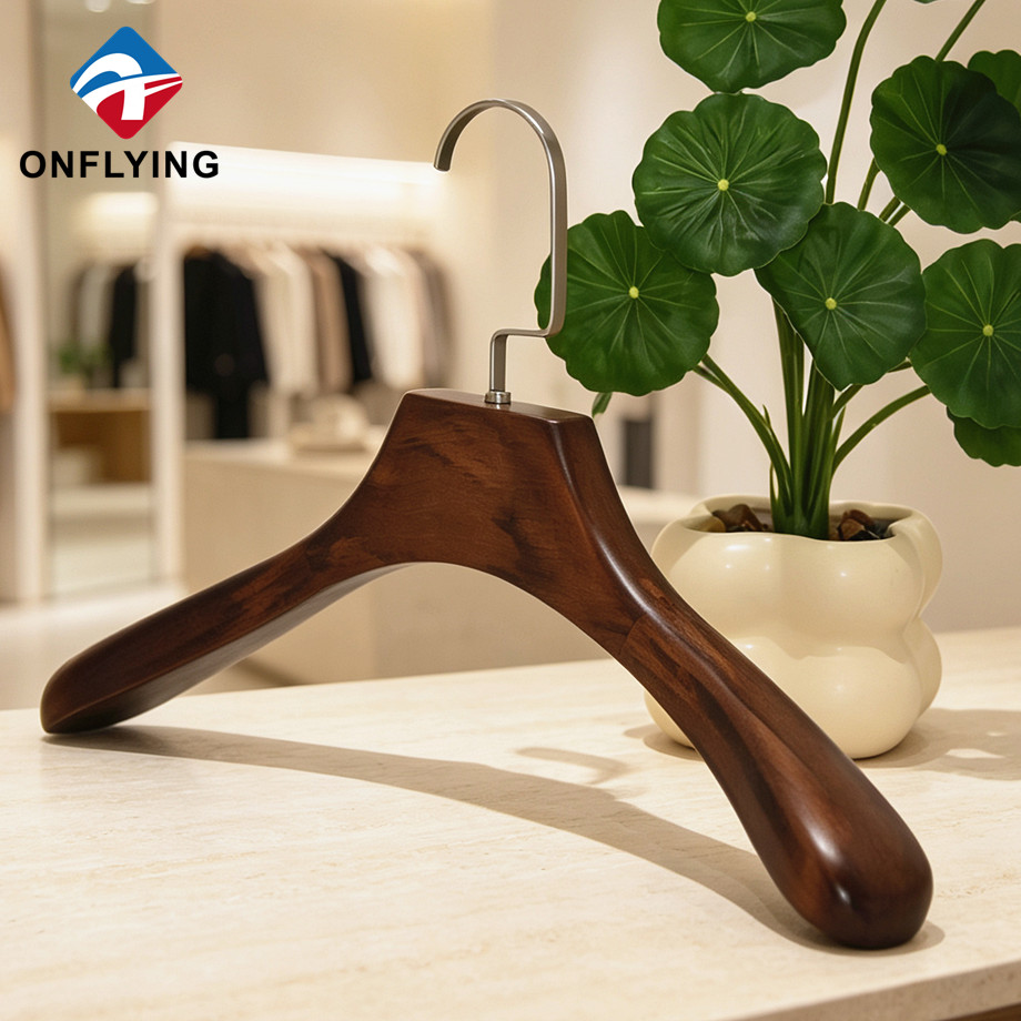 Boutique Display High Quality Sturdy Jacket Coat Solid Wooden Glossy Hanger Factory China