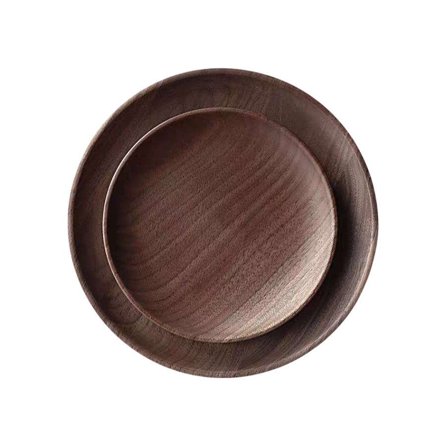 Wholesale Wooden Plate Black Walnut Tableware Round Wooden Tray