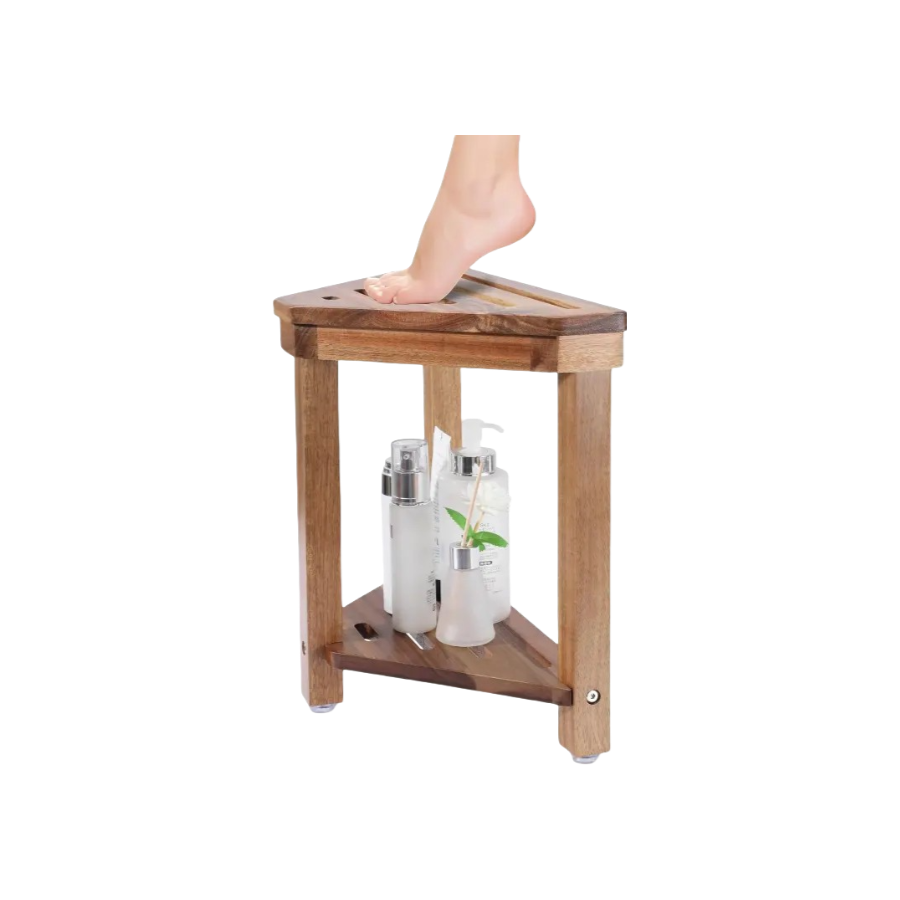 Wholesale Shower Stool, Acacia Wood Foot Rest, Shower Stool with Storage Shelf