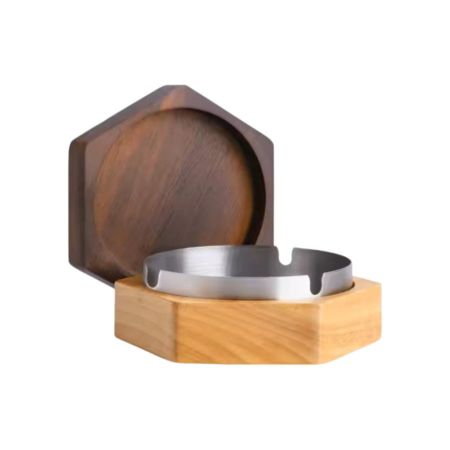 Wholesale Wooden Ashtray, Hexagonal Solid Wood Windproof Ashtrays, Cigar Ashtray With Lid