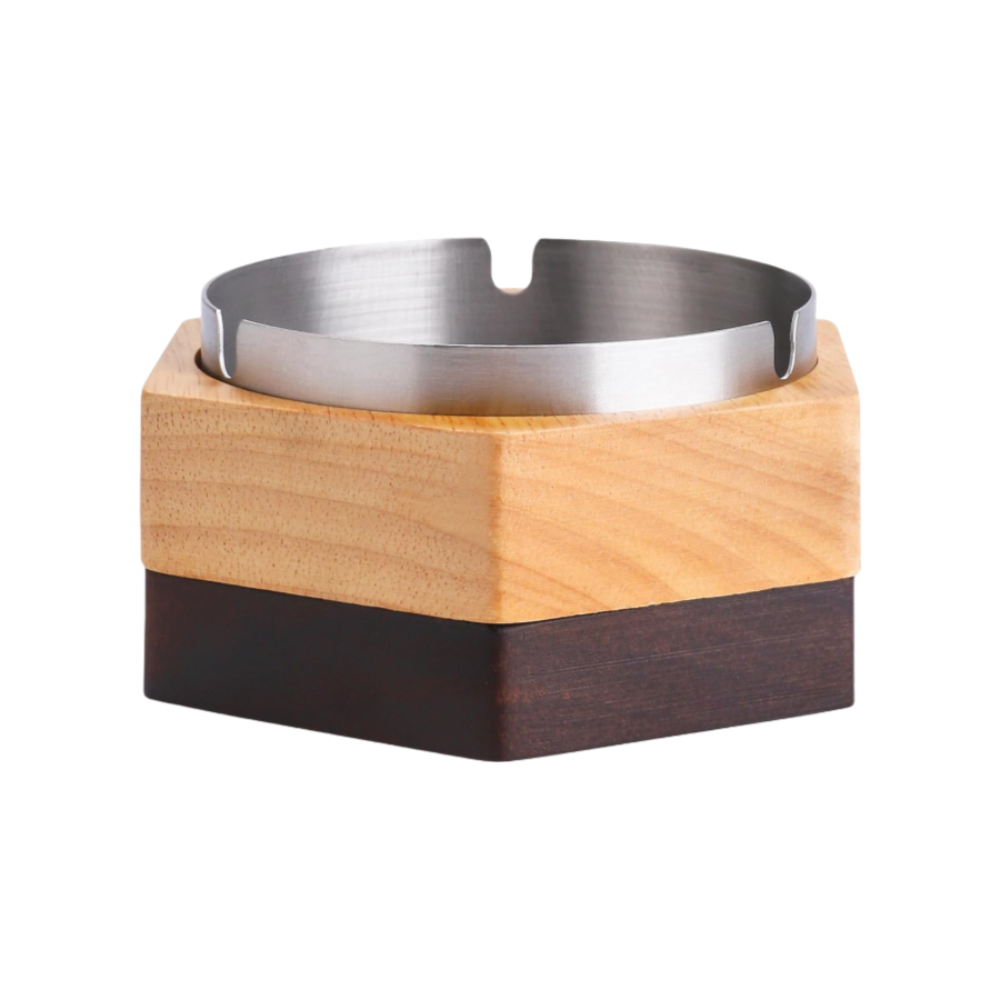 Cendre en bois en gros, cendriers hexagonaux en bois massif massif, cendrier de cigare avec couvercle