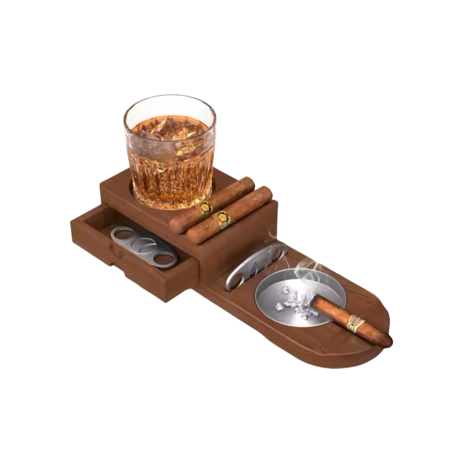 Wholesale Wooden Ashtray, Wooden Cigar Ashtray with Cutter Slot and Humidor
