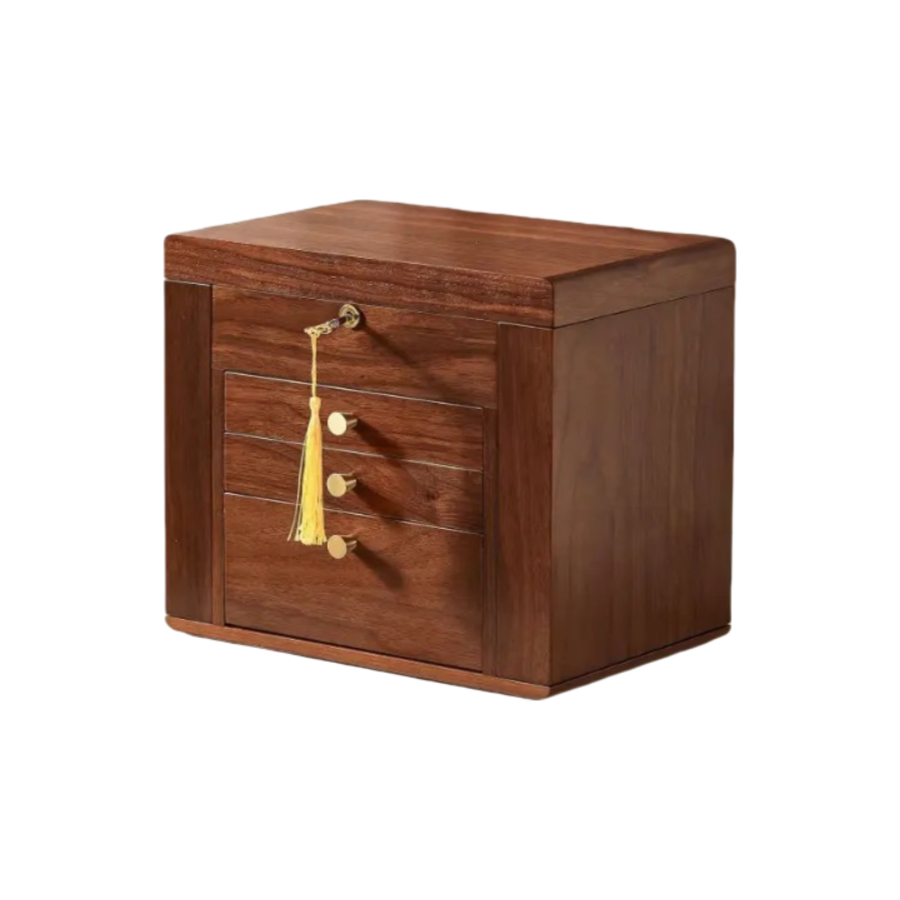 Custom Handmade Black Walnut Wooden Jewelry Box - Solid Wood Organizer with 2 Side Doors and Drawers