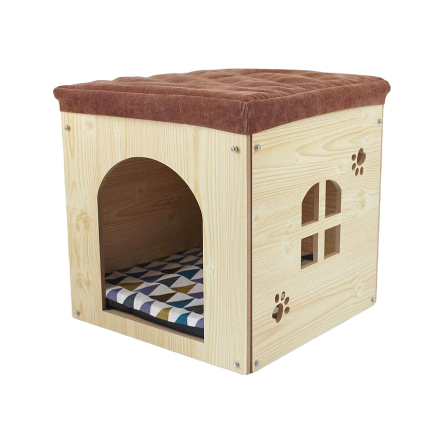 Wholesale Wooden Cat House, Foot Rest Stool with Detachable Washable Cushion, Luxury Pet Nest