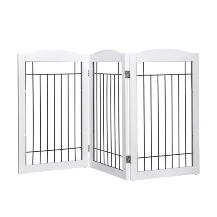Wholesale Freestanding Foldable Dog Gate, Indoor Pet Puppy Safety Fence, No-Assembly Wooden Dog Gate