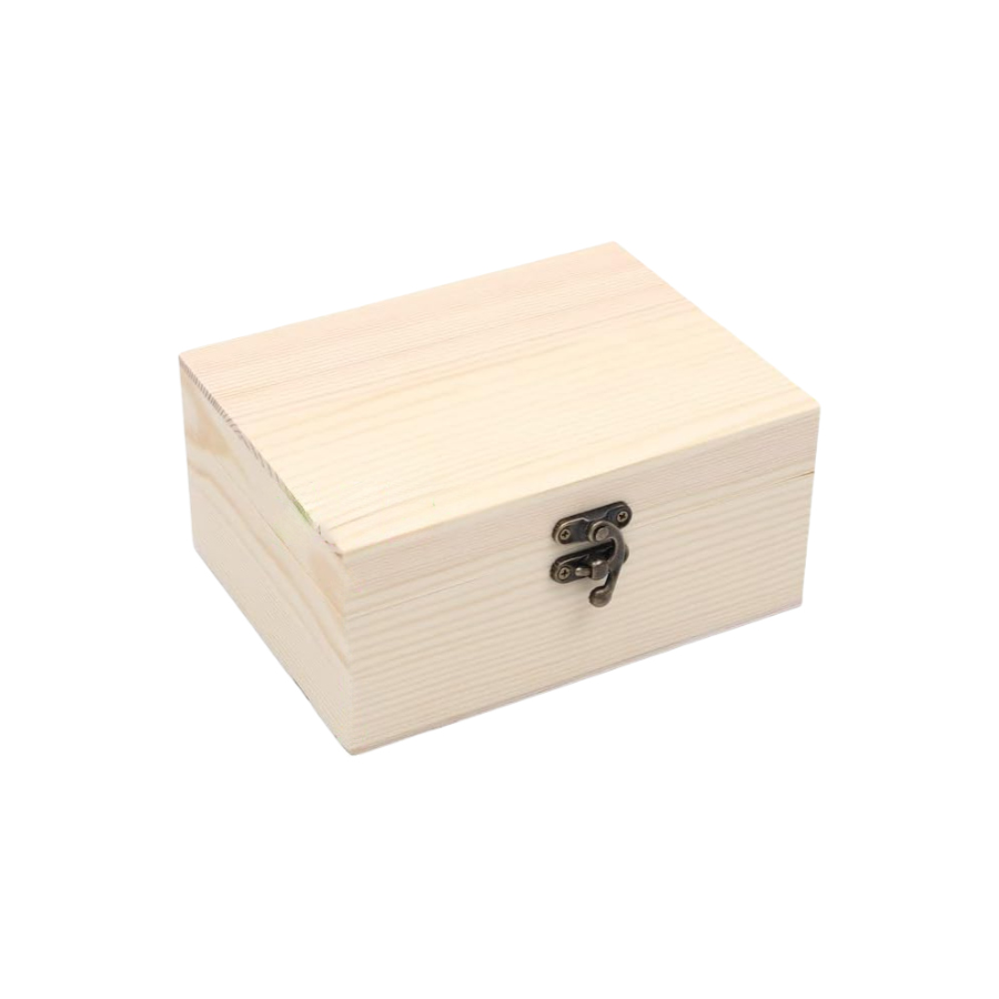 Custom Crafts DIY Storage Jewelry Plain Pine Box with Hinged Lid, Unfinished Unpainted Wooden Box