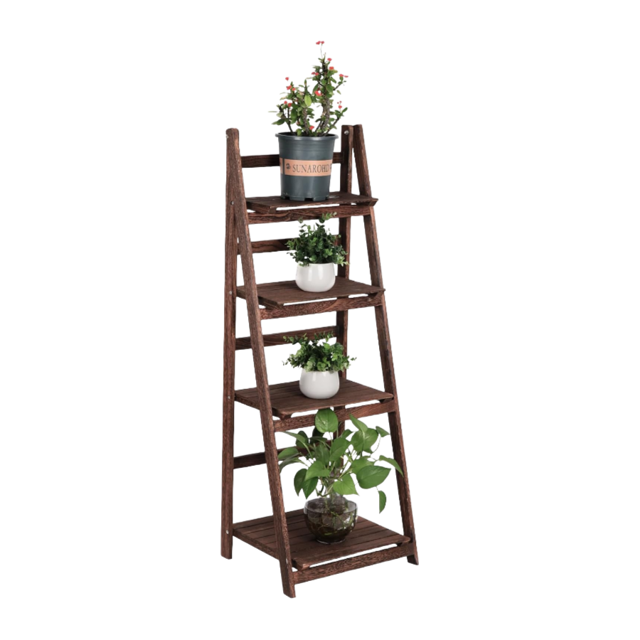 Wholesale 4-Tier Foldable Wooden Ladder Plant Stand - Indoor Outdoor Multi-Use Shelf